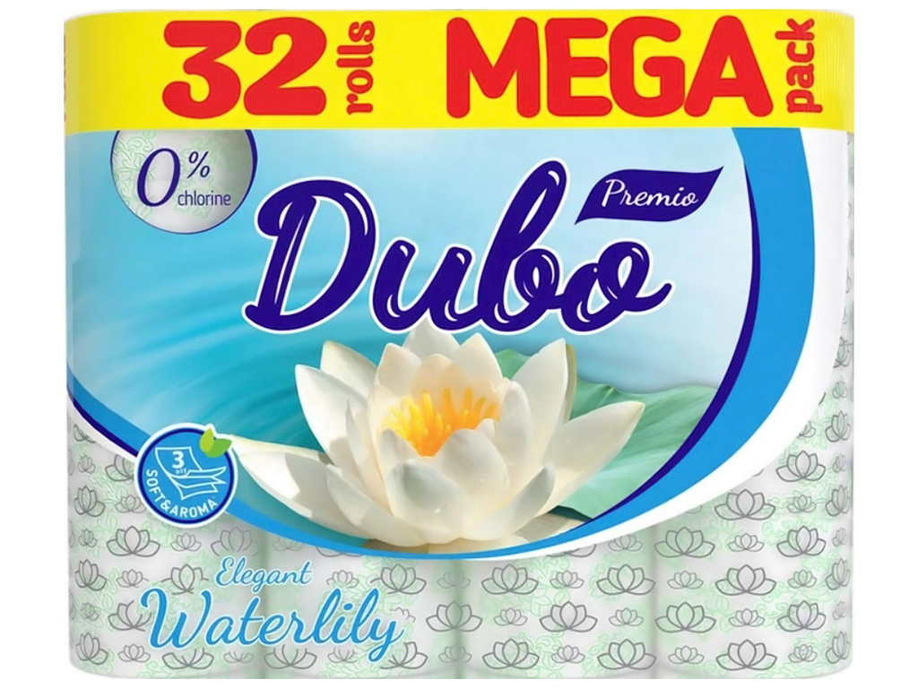 Туалетная бумага Диво Premio Elegant Waterlily, 3х слойная, 150 отрывов, 32 рулона
