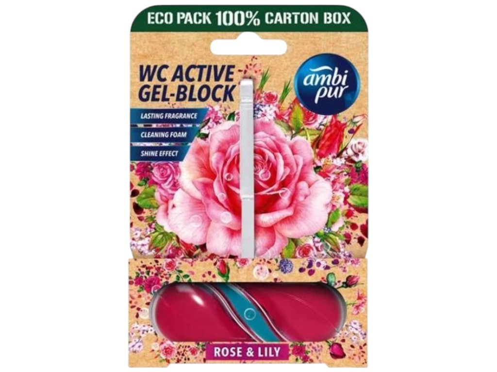 Блок-освіжувач для унітазу Ambi Pur Gel Active Rose & Lily, аромат троянда та лілія, 45г