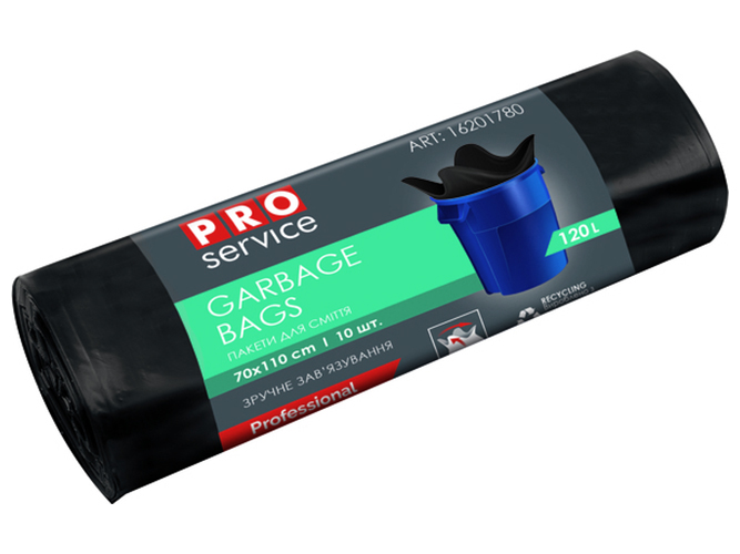 Пакеты для мусора Pro с ушками LD, 70x110см, 120л, 10шт, черные