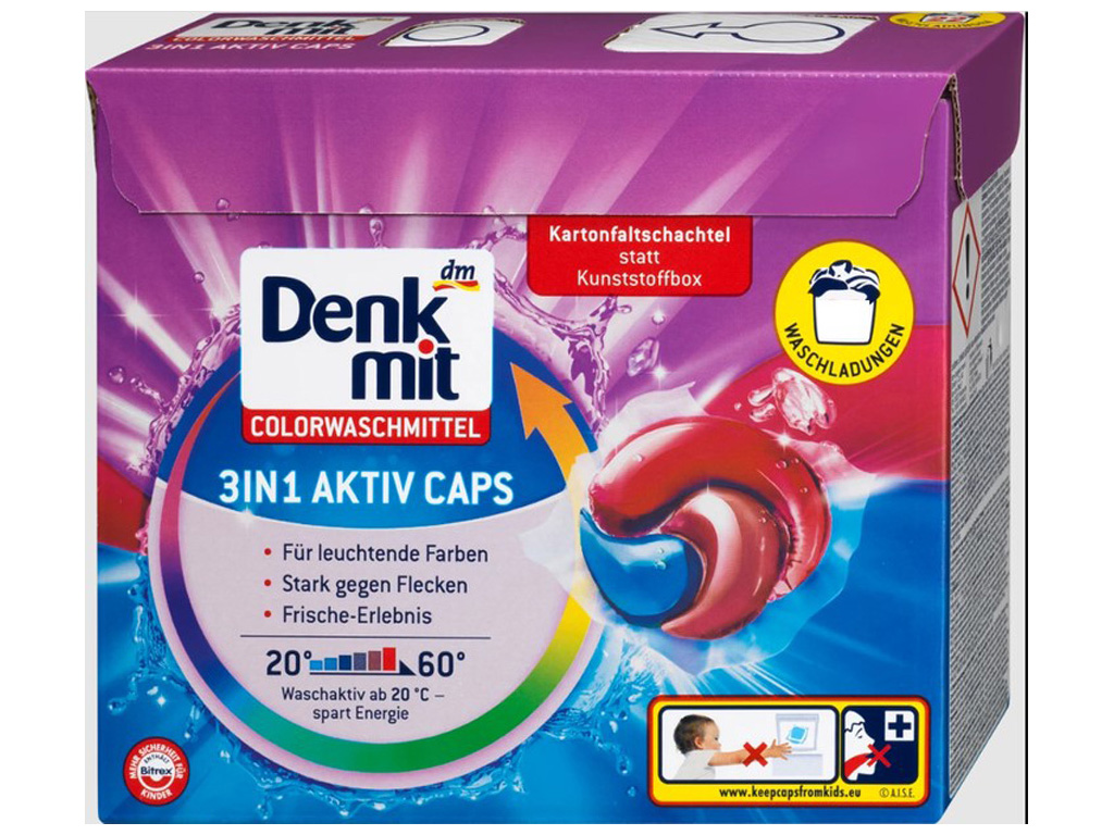 Капсули для прання кольорових речей Denkmit 3в1 Aktiv, 22шт