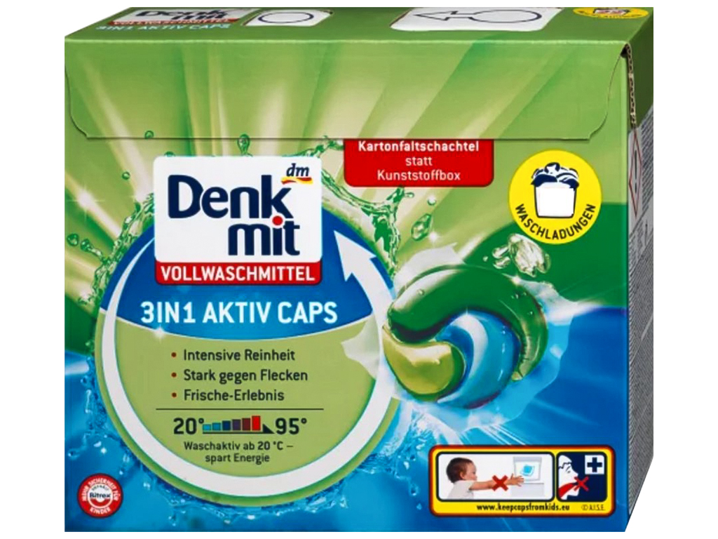 Капсулы для стирки Denkmit Aktiv Caps 3в1, для белых вещей, 22шт