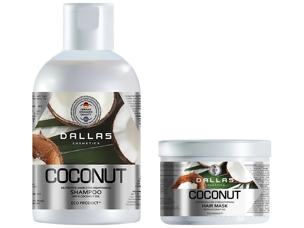Набір Шампунь+Маска Dalas Coconut, інтенсивно живильний з натуральною кокосовою олією, 1л+500мл
