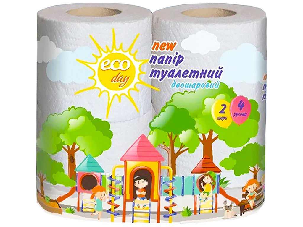 Папір туалетний Eco Day двошаровий, білий, на гільзі (ціна за 4 рулони)