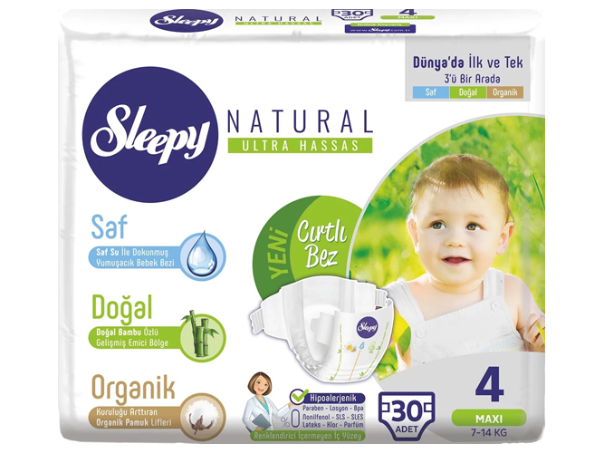 Подгузники Sleepy Natural Maxi, размер 4 (7 - 14кг) 30шт