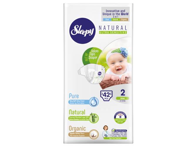 Подгузники Sleepy Natural Diaper Mini, размер 2 (3 - 6кг) 42шт