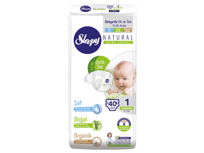Подгузники Sleepy Natural Diaper Newborns, размер 1 (2 - 5кг) 40шт