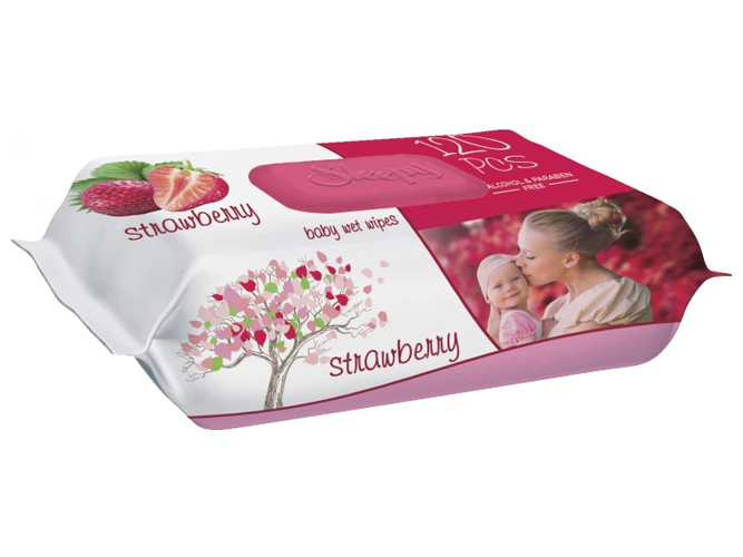Влажные салфетки Sleepy Strawberry с клапаном, 120шт