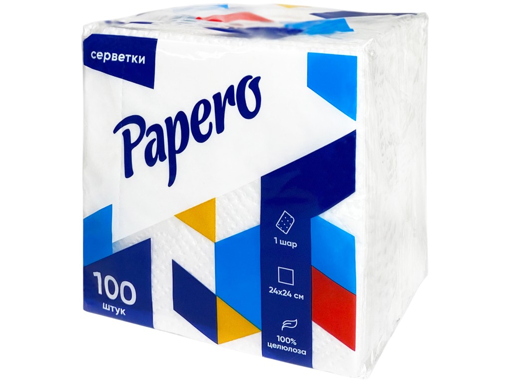 Серветки паперові Papero, 240×240мм, колір білий, 100шт