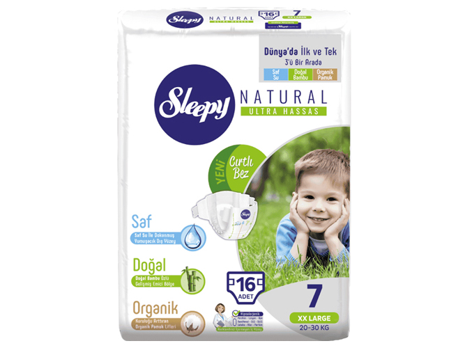 Підгузки Sleepy Natural XLarger, розмір 7 (20 - 30кг) 16шт