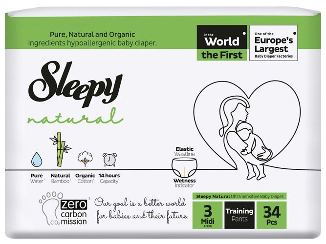 Підгузки - трусики Sleepy Natural Midi, розмір 3 (4 - 9кг) 34шт