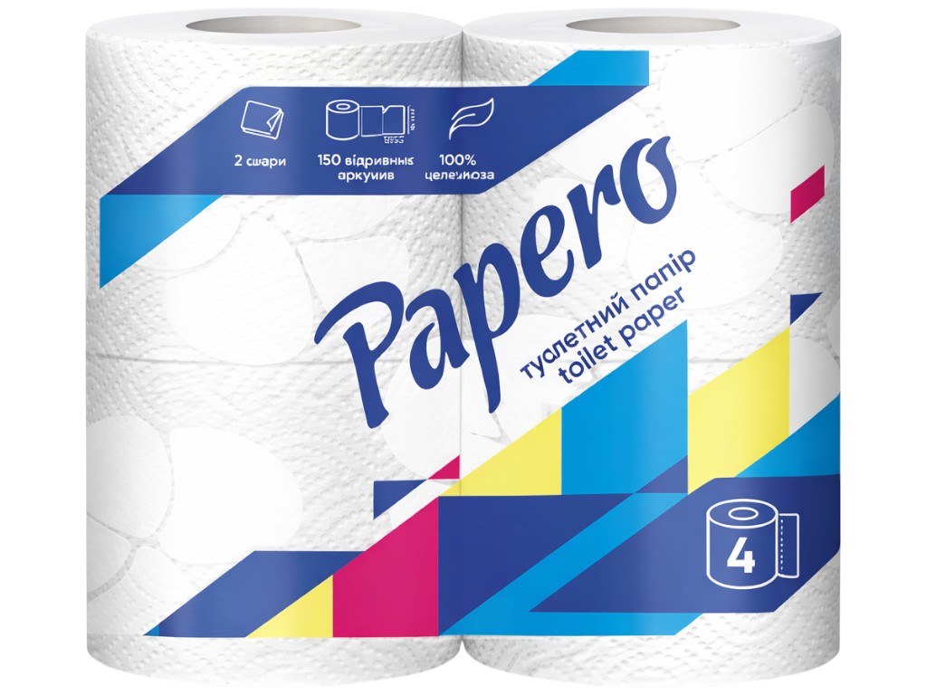 Папір туалетний Papero Cotton, 2 шари, 4 рулони, колір білий