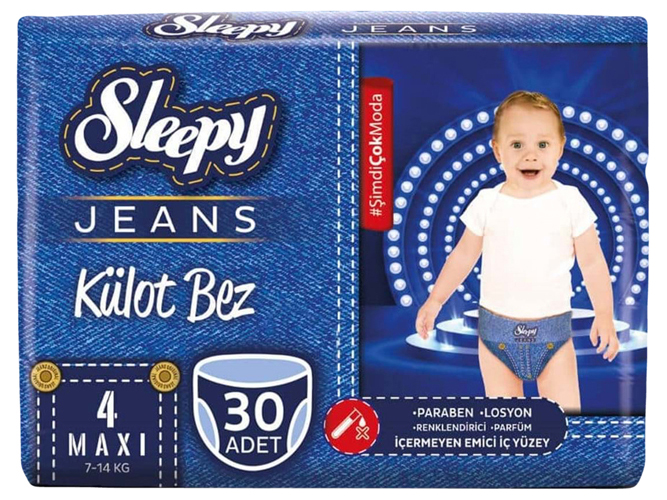 Подгузники - трусики Sleepy Jeans Maxi, размер 4 (7 - 14кг) 30шт