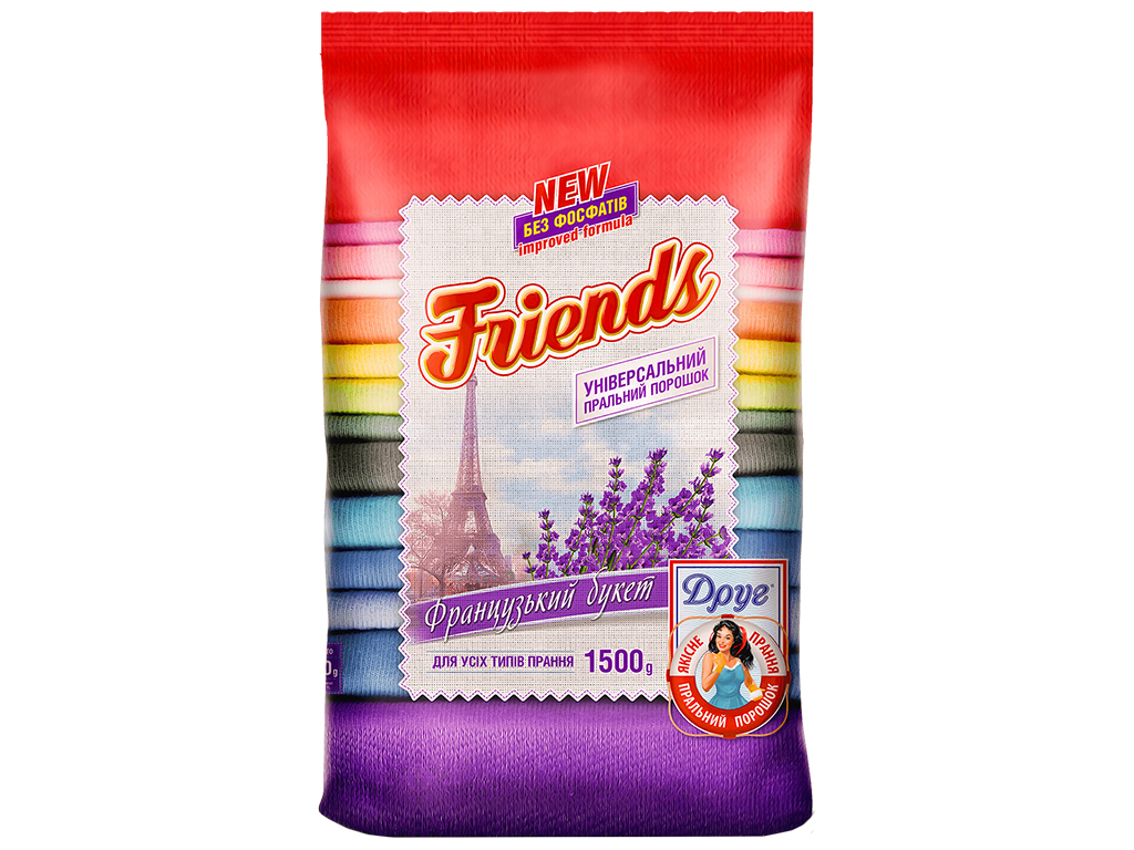 Порошок для стирки Друг Универсальный Французский букет для всех видов стирки 1,5кг