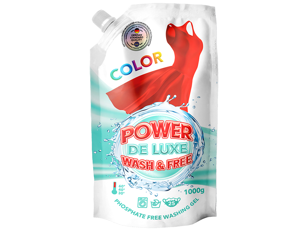 Гель для стирки Power De Luxe для цветных вещей, дойпак 1л
