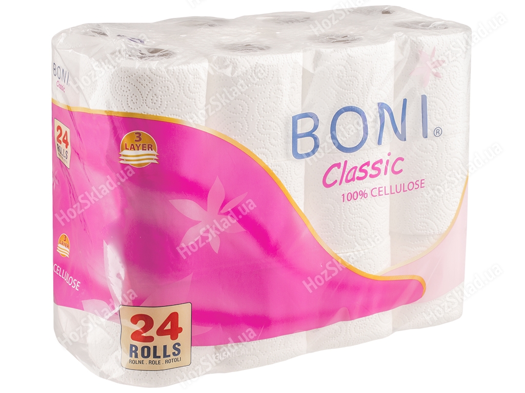 Папір туалетний тришаровий Boni Classic білий (ціна за упаковку 24шт) 33766200
