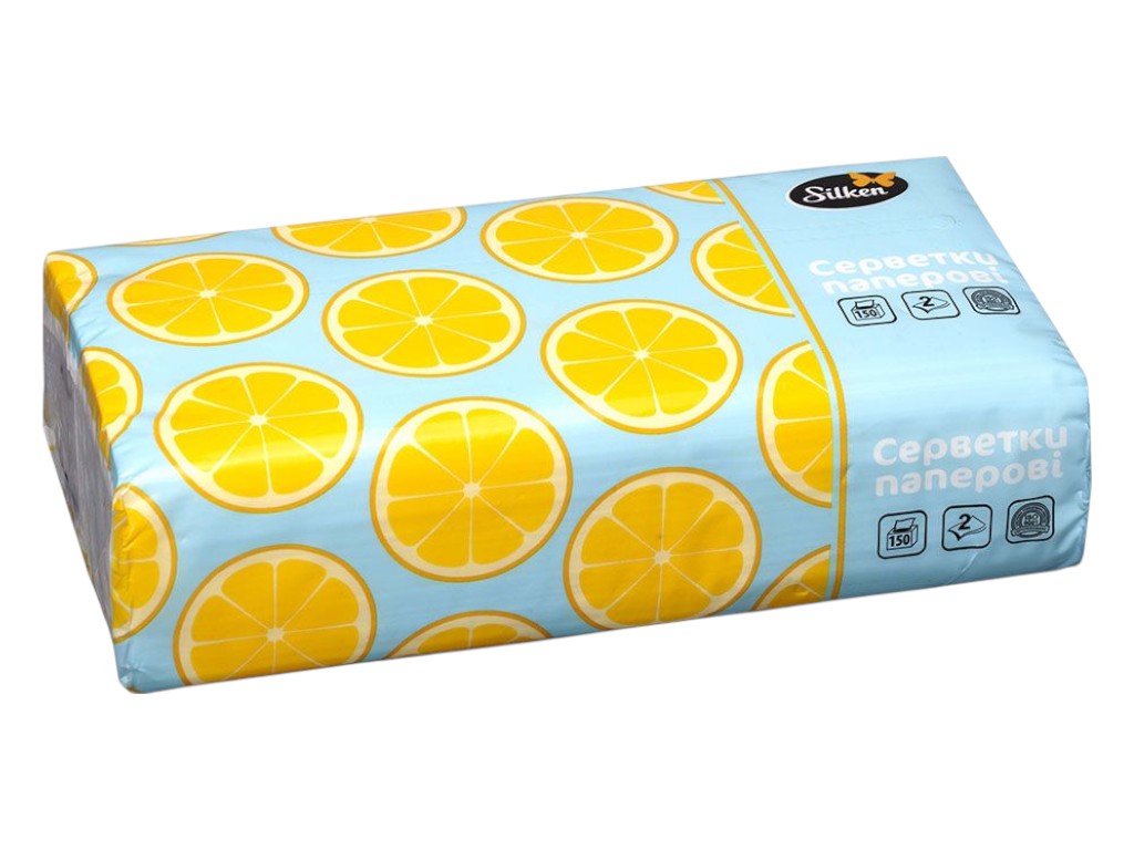 Салфетки бумажные TM Silken "Лимоны", 2 слоя, 150 шт