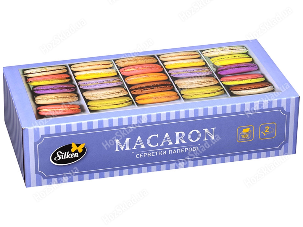 Серветки паперові у коробці Silken Macaron, 2-х шарові, 100шт