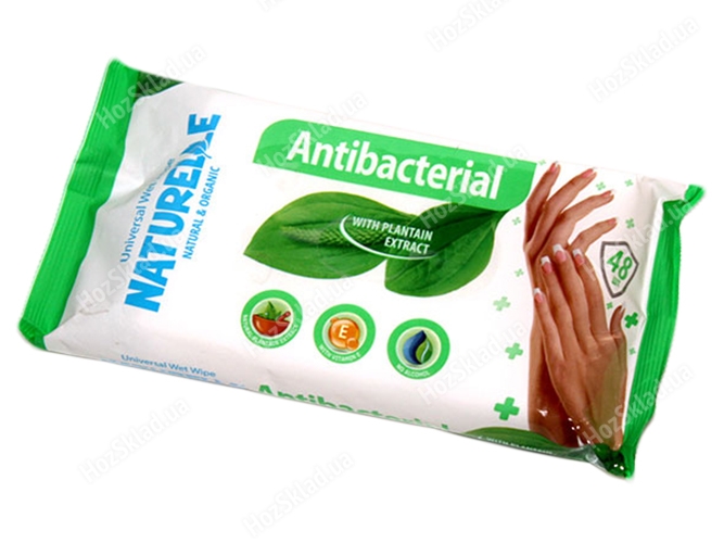 Вологі серветки антибактеріальні NATURELLE antibacterial подорожник 48шт