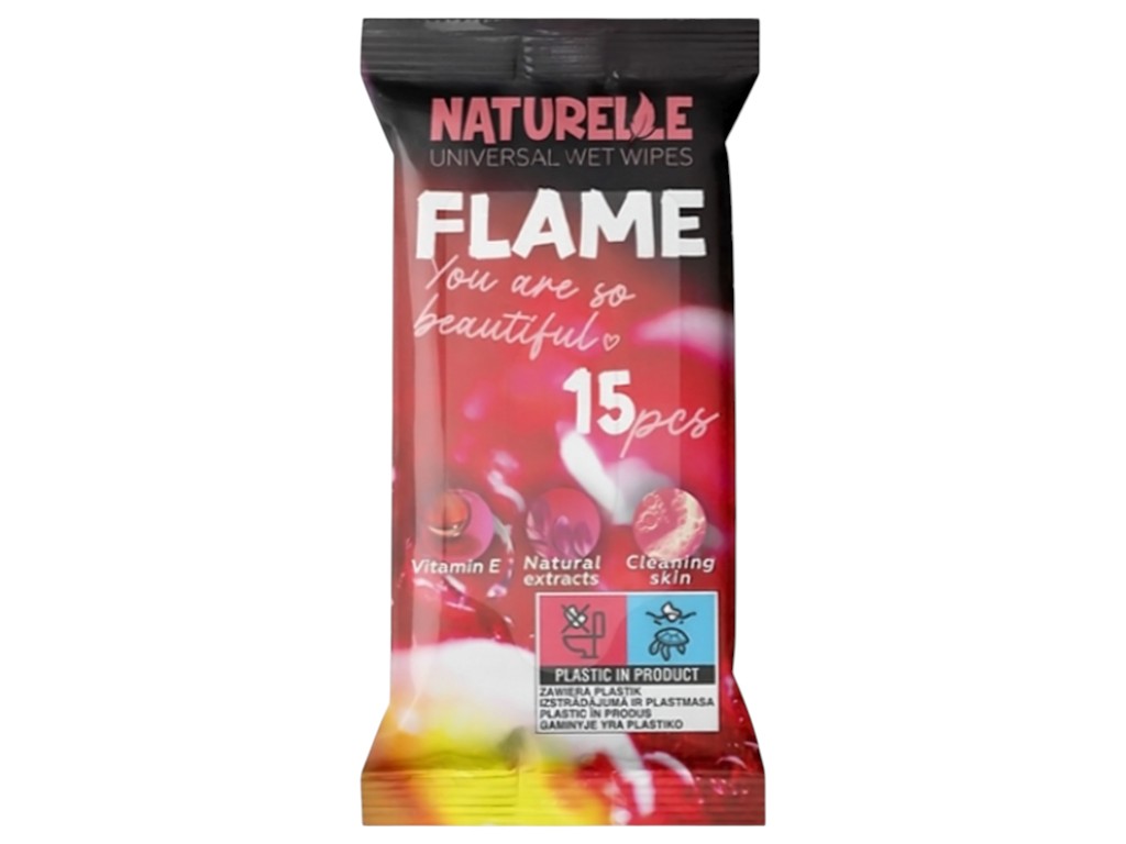 Серветки вологі для шкіри рук та тіла Naturelle Flame, 40г, 38×60×150мм, 15шт