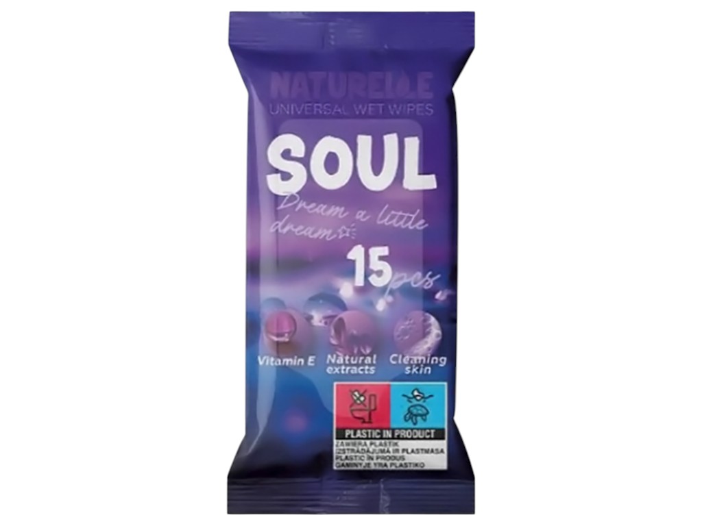 Серветки вологі для шкіри рук та тіла Naturelle Soul, 40г, 38×60×150мм, 15шт