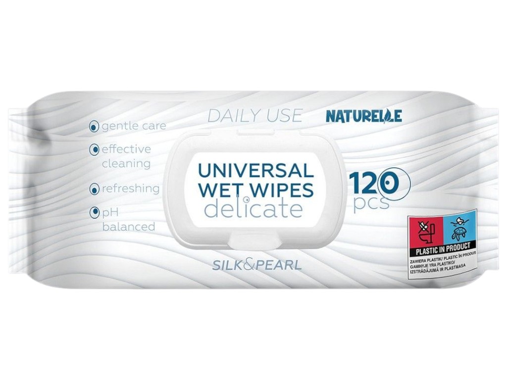 Салфетки влажные для кожи рук и тела Naturelle Delicate, без спирта, с клапаном, 120шт