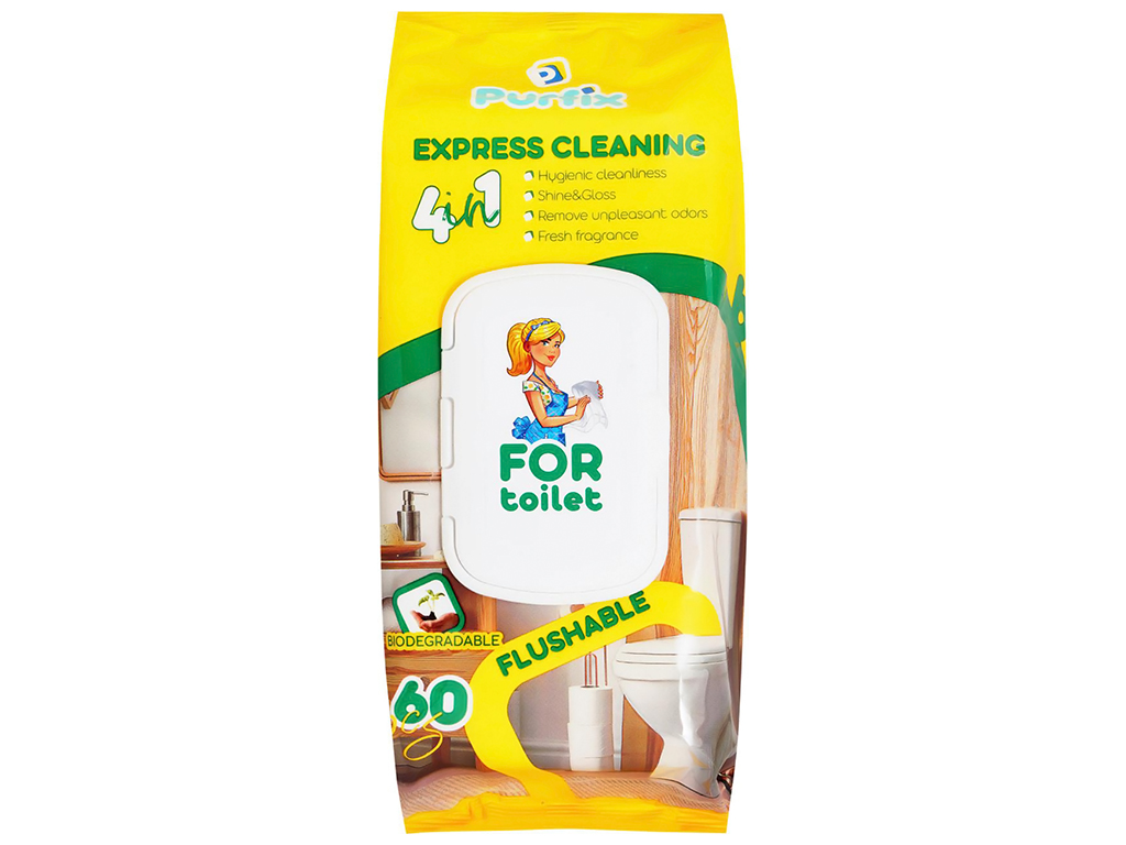 Салфетки влажные для ухода за унитазом Purfix, с клапаном, 300г, 20x10x5мм, 60шт