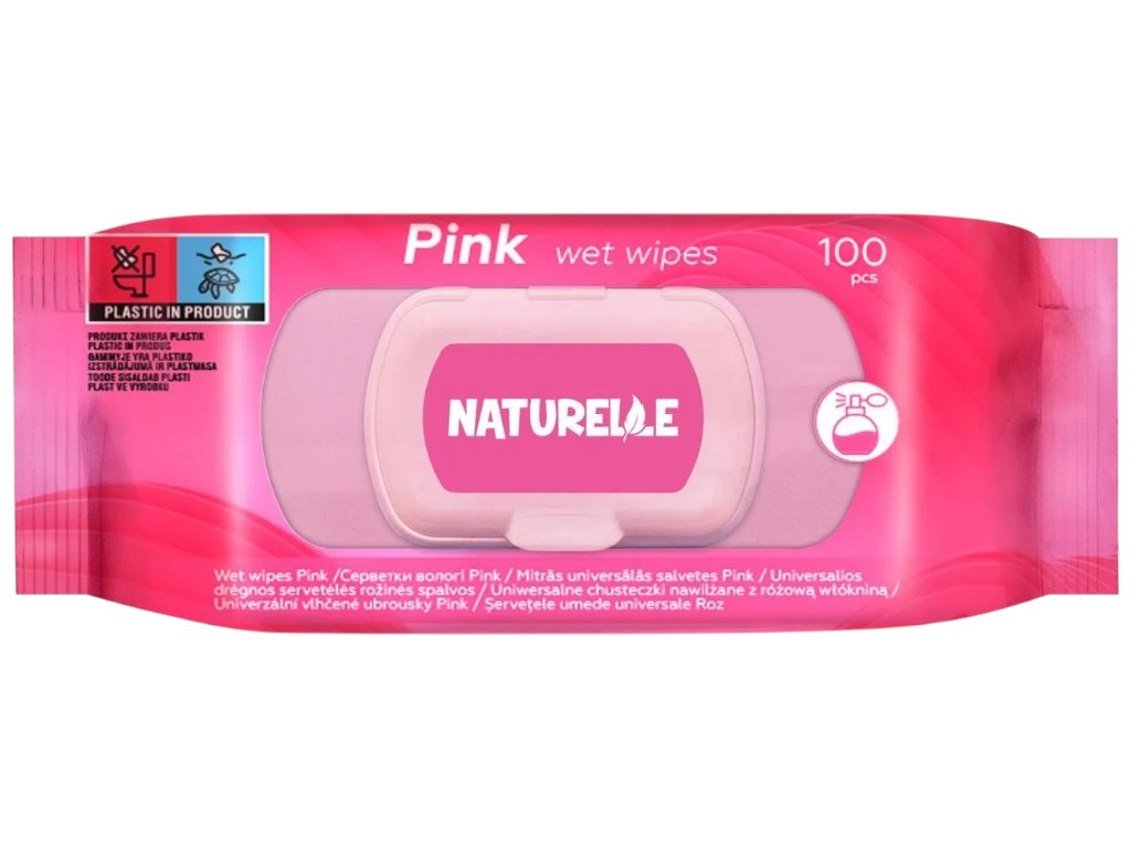 Серветки вологі Naturelle Pink, універсальні, з клапаном, 100шт, колір рожевий