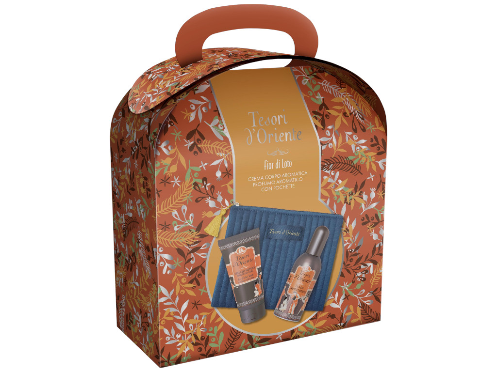 Подарунковий набір Tesori d'Oriente Fior di Loto, косметичка, туалетна вода 100мл, крем для тіла 75м