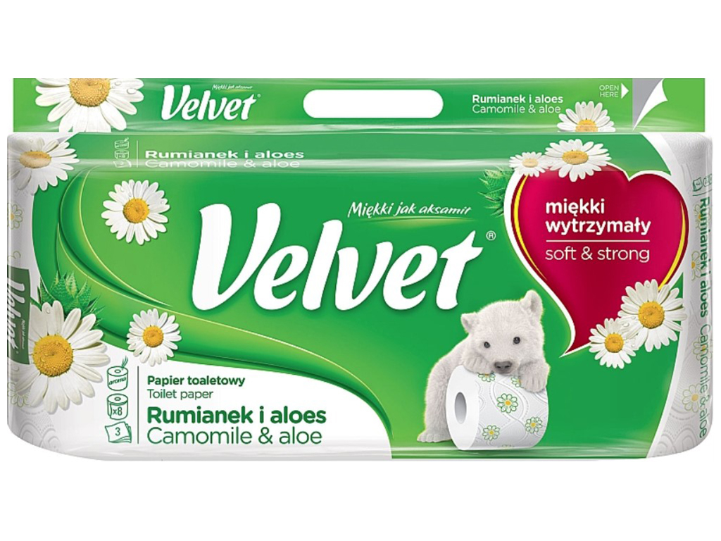 Туалетная бумага Velvet Camomile&Aloe, 3-х слойная, 150 отрывов (цена за упаковку 8шт)
