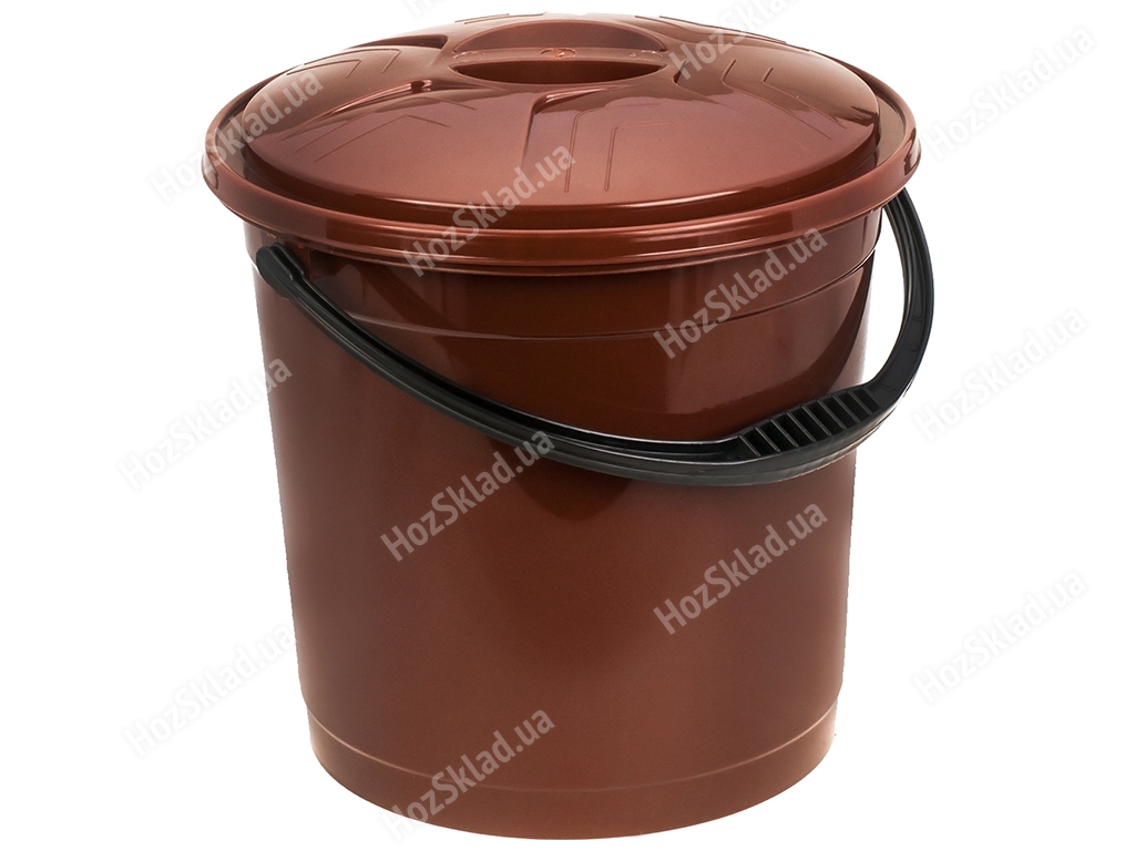Ведро R plastic коричневое, с крышкой, 15л