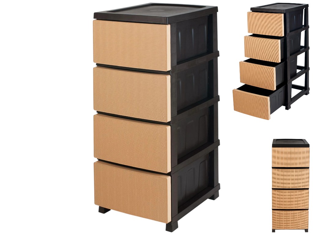 Комод R-Plastic Ротанг, 4 ящика, пластик, 35х45х86см, цвет бежево-коричневый
