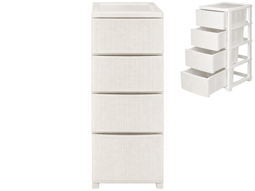 Комод R-Plastic Ротанг, 4 ящики, пластик, 35х45х86см, колір білий