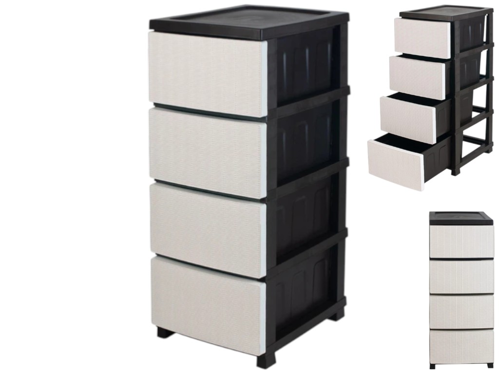 Комод R-Plastic Ротанг, 4 ящика, пластик, 35х45х86см, цвет бело-черный