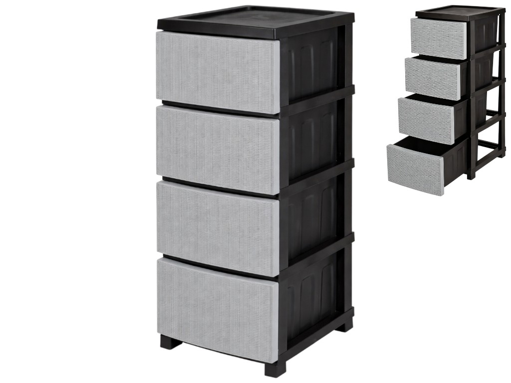 Комод R-Plastic Ротанг, 4 ящики, пластик, 35х45х86см, колір сіро-чорний