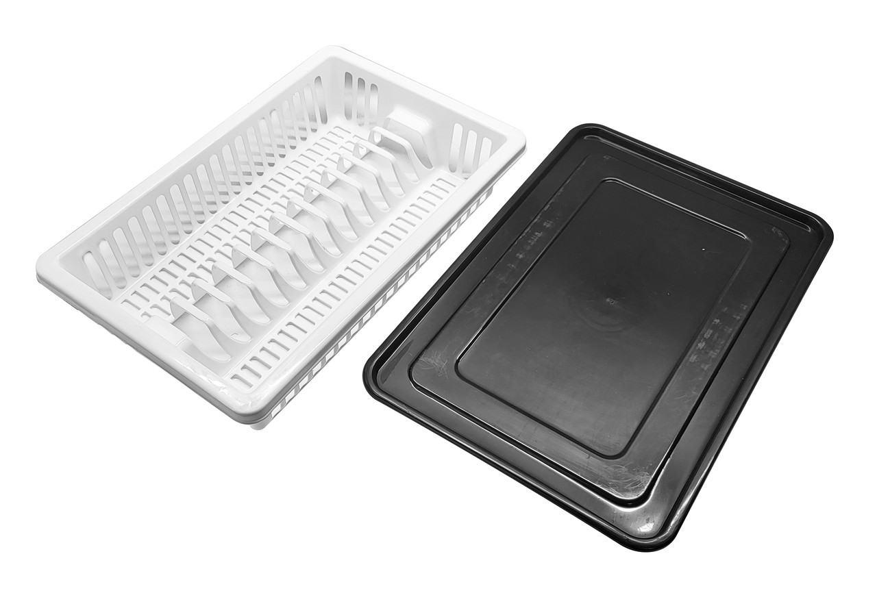 Сушка для посуду R-Plastic, 1-ярусна, пластик, 43х29х8см, колір чорно-білий