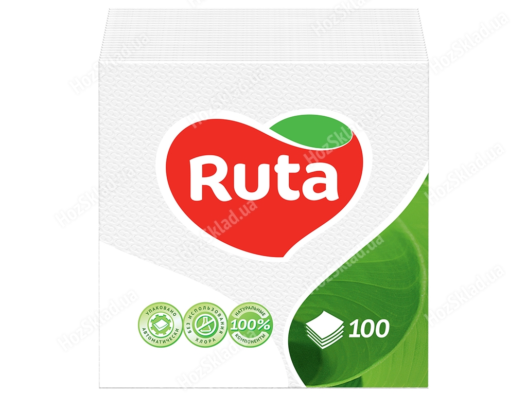Салфетки бумажные Ruta однослойные 24x24см белые (цена за упаковку 100шт)