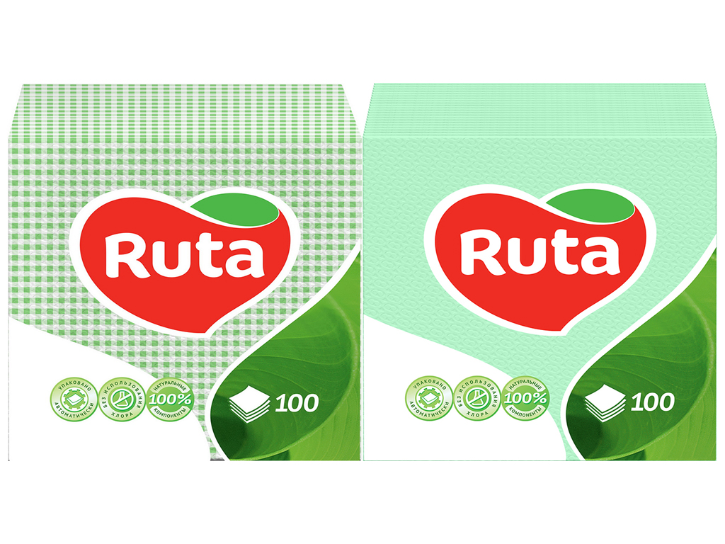 Салфетки бумажные Ruta однослойные 24x24см зеленые (цена за упаковку 100шт)