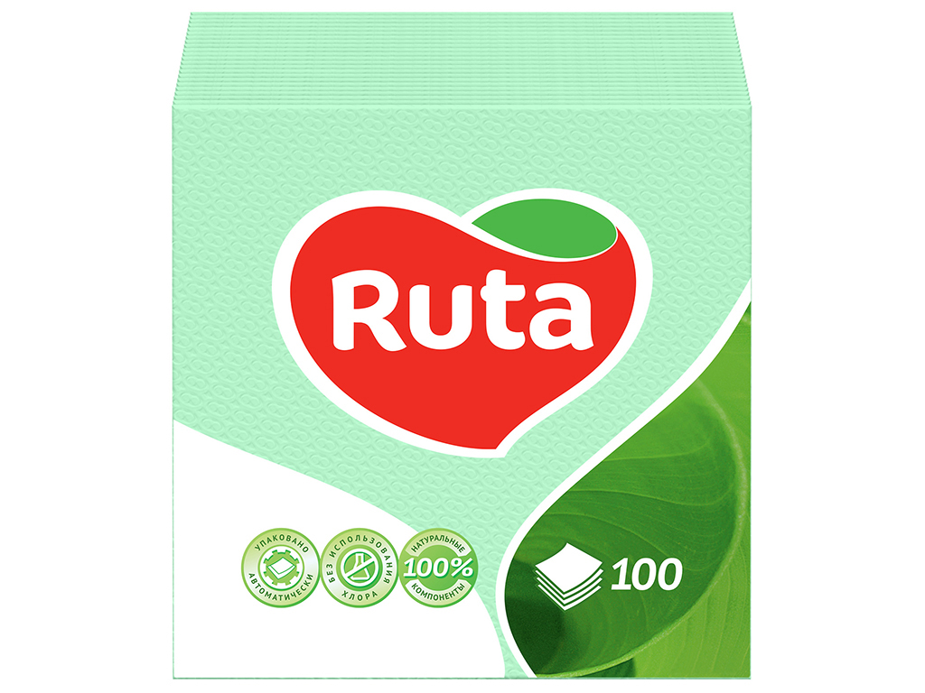Салфетки бумажные Ruta однослойные 24x24см зеленые (цена за упаковку 100шт)