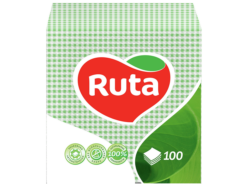 Салфетки бумажные Ruta однослойные 24x24см зеленые (цена за упаковку 100шт)