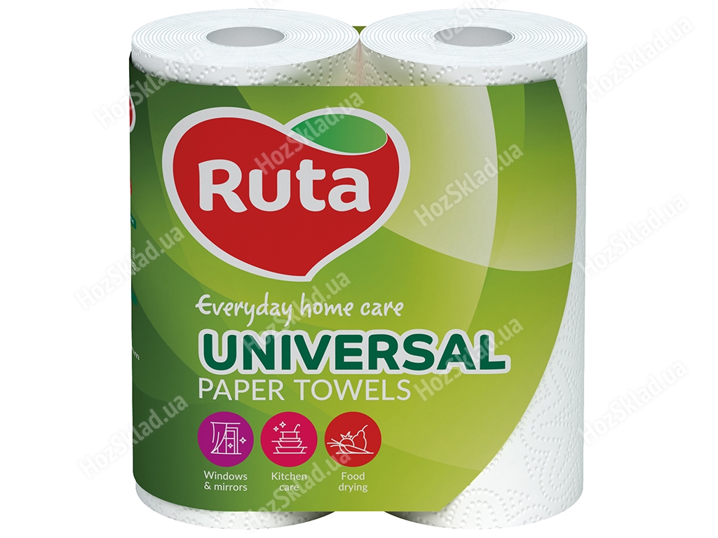 Полотенца бумажные Ruta Universal белые двухслойные, целлюлозные (цена за упаковку 2 рулона)