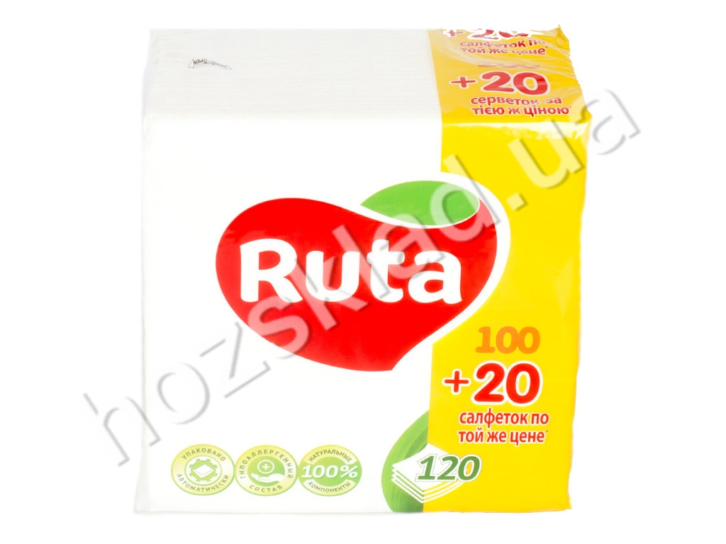 Салфетки "Рута-Пикник" белые 100+20шт 33x33 см акционные