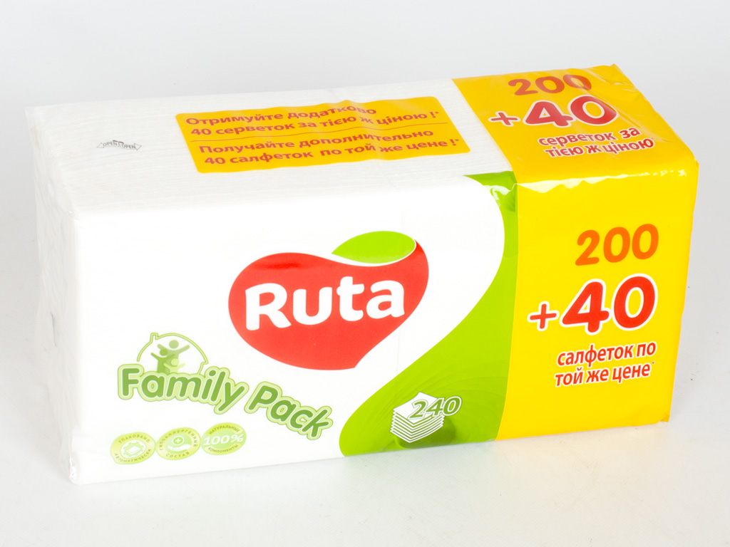 Салфетки "Ruta Family Pack" белые 200+40шт 24x24см  акционные