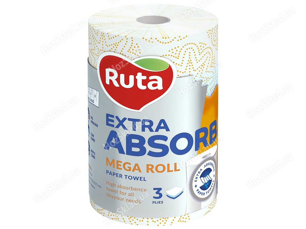 Полотенца бумажные Ruta Selecta Mega roll белые трехслойные, целлюлозные (цена за 1 рулон)