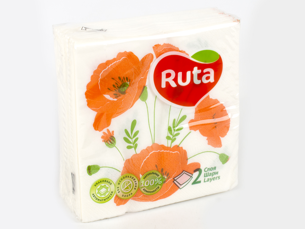Салфетки "Ruta" Double Lux Цветы белые двухслойные 24x24см 40шт