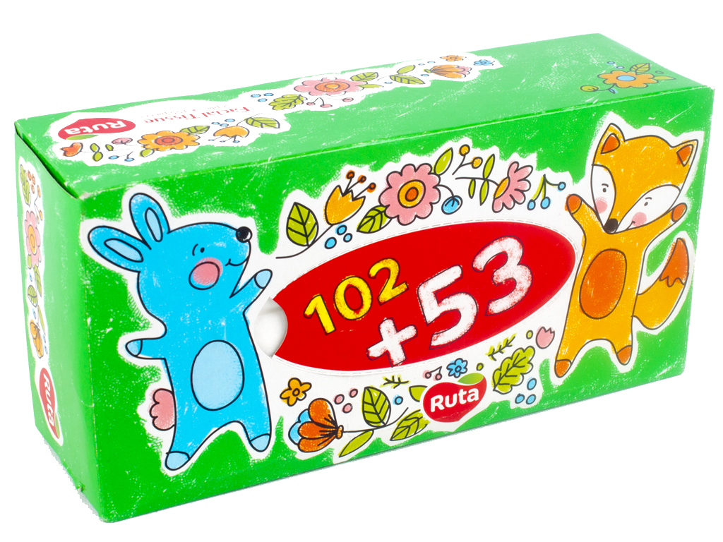 Серветки косметичні Ruta Kids двошарові 20х21см білі, пенал 102+53аркушів Бонус!