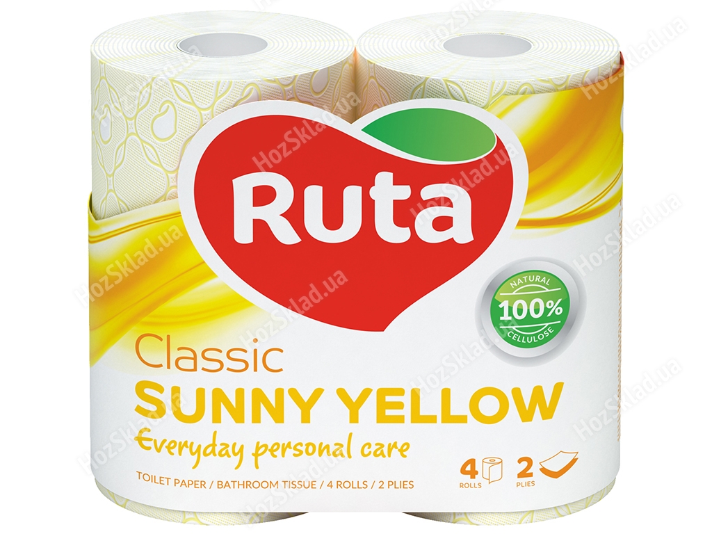 Бумага туалетная Ruta Classic Sunny Yellow двухслойная (цена за упаковку 4 рулона)