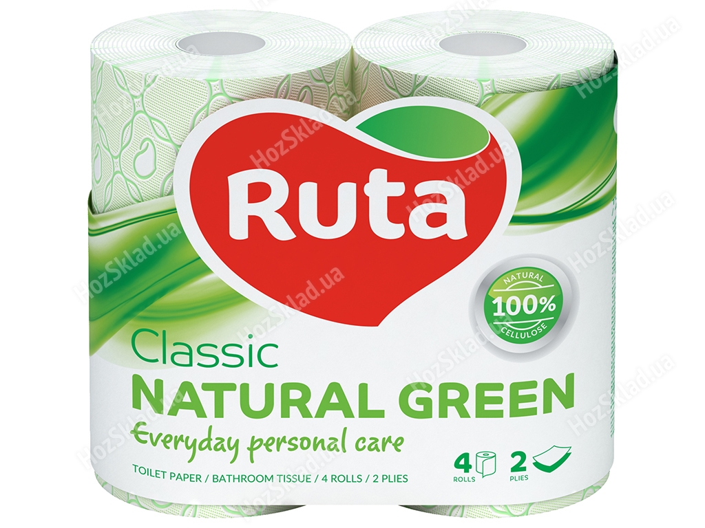 Бумага туалетная Ruta Classic Natural Green двухслойная (цена за упаковку 4 рулона)