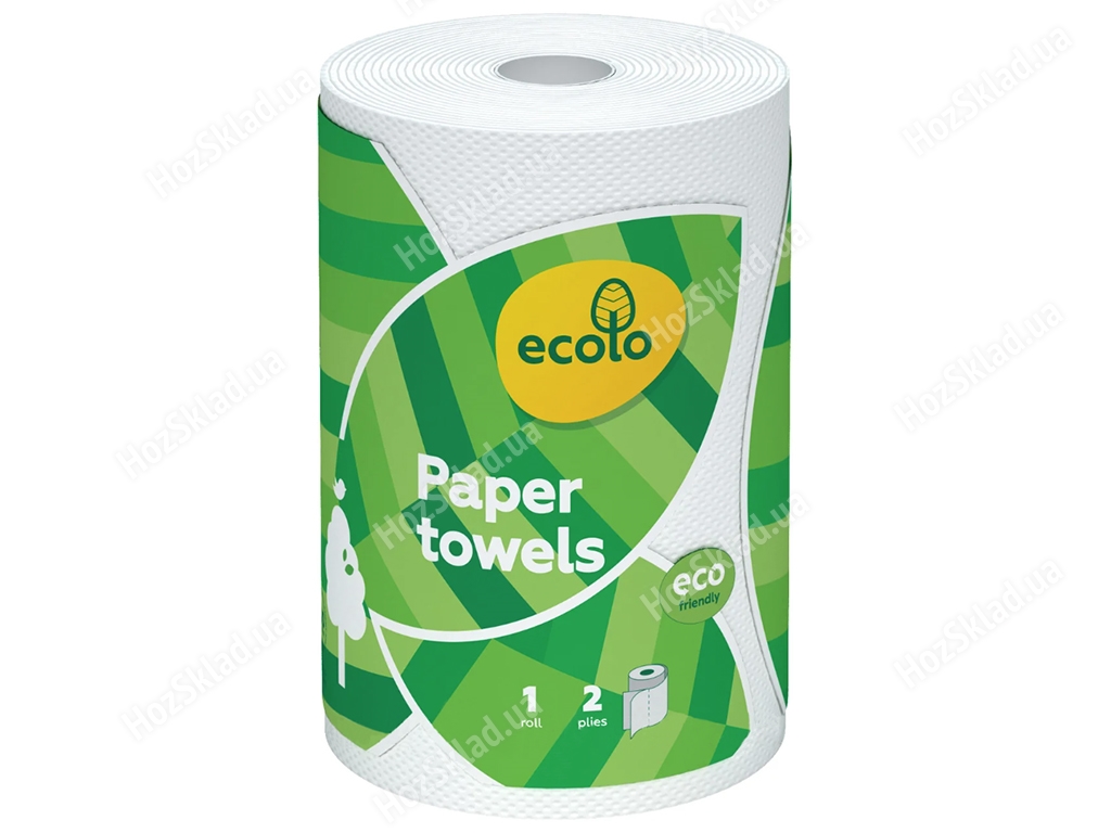 Полотенца бумажные Ecolo белые двухслойные, целлюлозные (цена за 1 рулон)