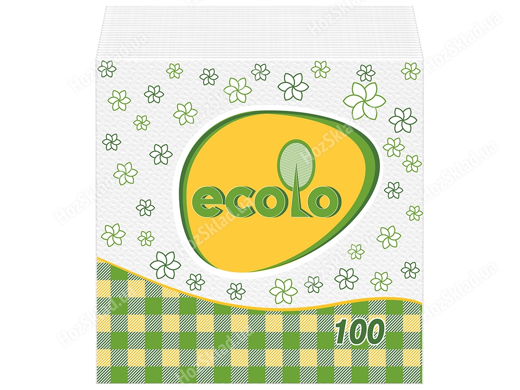 Серветки паперові Ecolo одношарові 24х24см білі (ціна за упаковку 100шт)