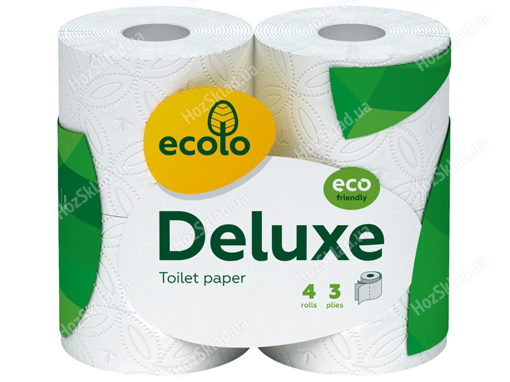 Бумага туалетная Ecolo Deluxe белая трехслойная (цена за упаковку 4 рулона)